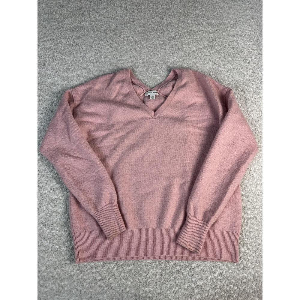 Nordstrom Sweater Womens Small Pink Wool Blend V Neck Knit‎ Pullover Long Sleeve